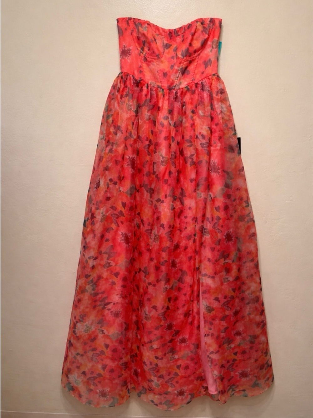 Lulu's Coral Floral Strapless Sweetheart Maxi Dress